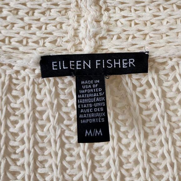 Eileen Fisher Organic Cotton Crochet Linen Tape Box V-Neck Pullover Sweater Ecru - Picture 6 of 8